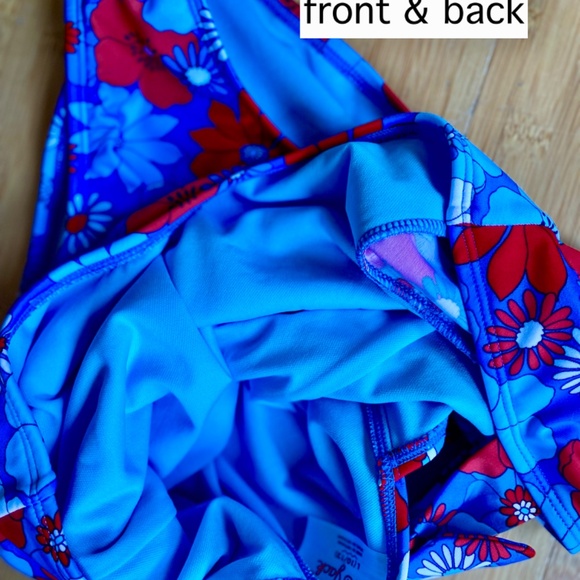 Cat & Jack Girls Swimsuit 10 12 NEW Short Sleeve Bow Back Red White Blue Flowers - Picture 6 of 14